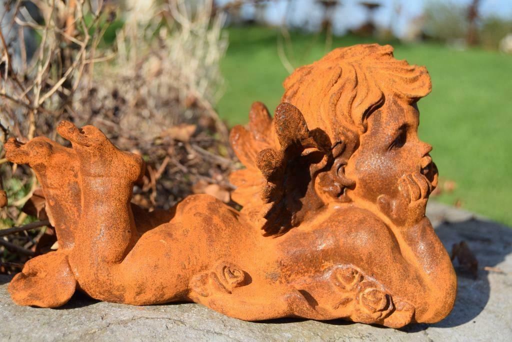 Ange,angelot pensif en fonte patinée, Enlèvement ou Envoi, Comme neuf, Métal, Ange