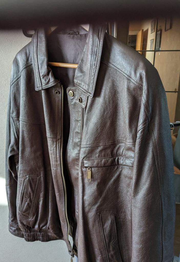 Vintage - Lederen Jas Kastanjebruin, Ophalen, Zo goed als nieuw, Maat 48/50 (M), Bruin