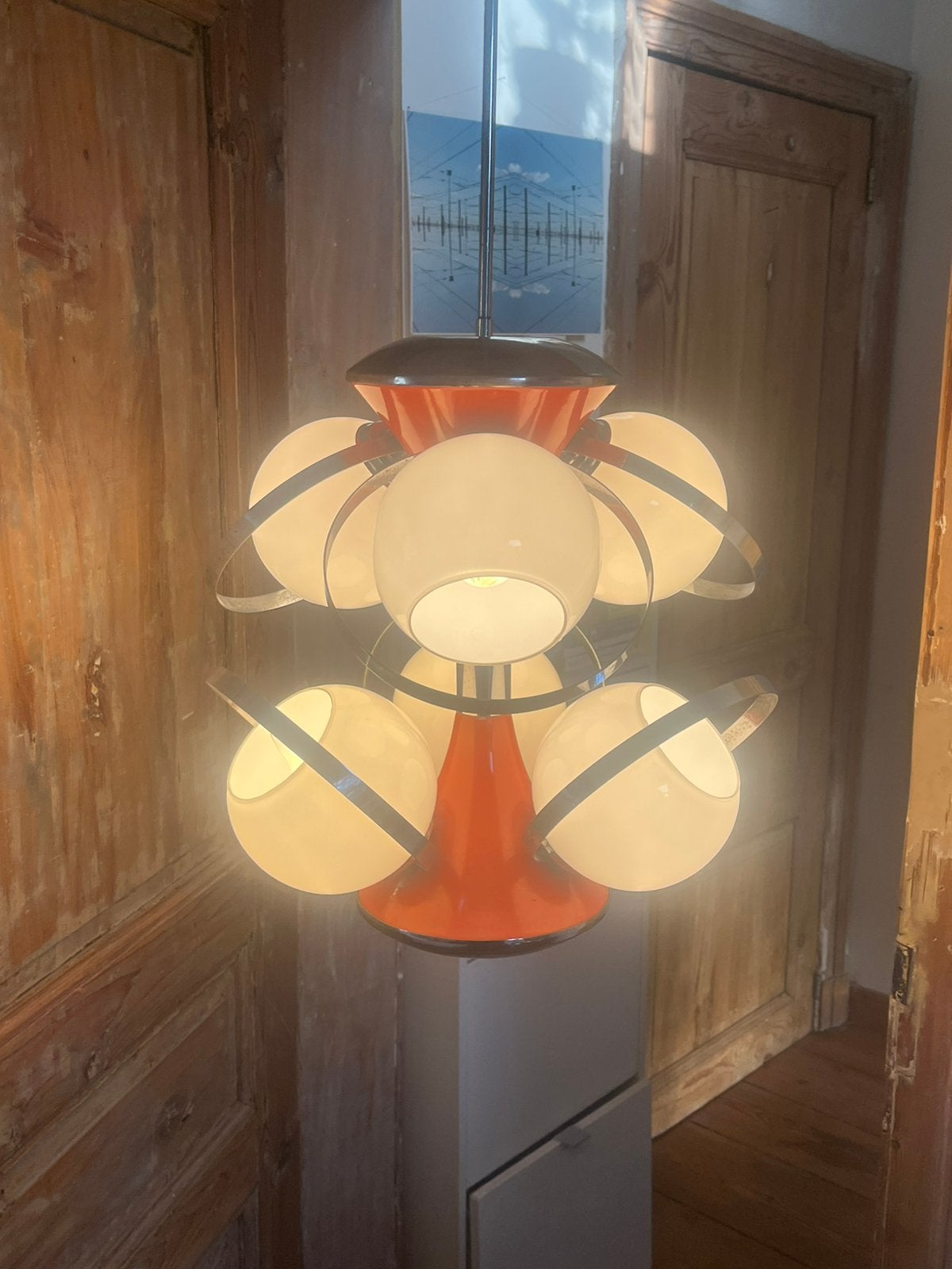 Supension vintage space age, Maison & Meubles, Enlèvement ou Envoi, Comme neuf, Orange, E14 (petit)