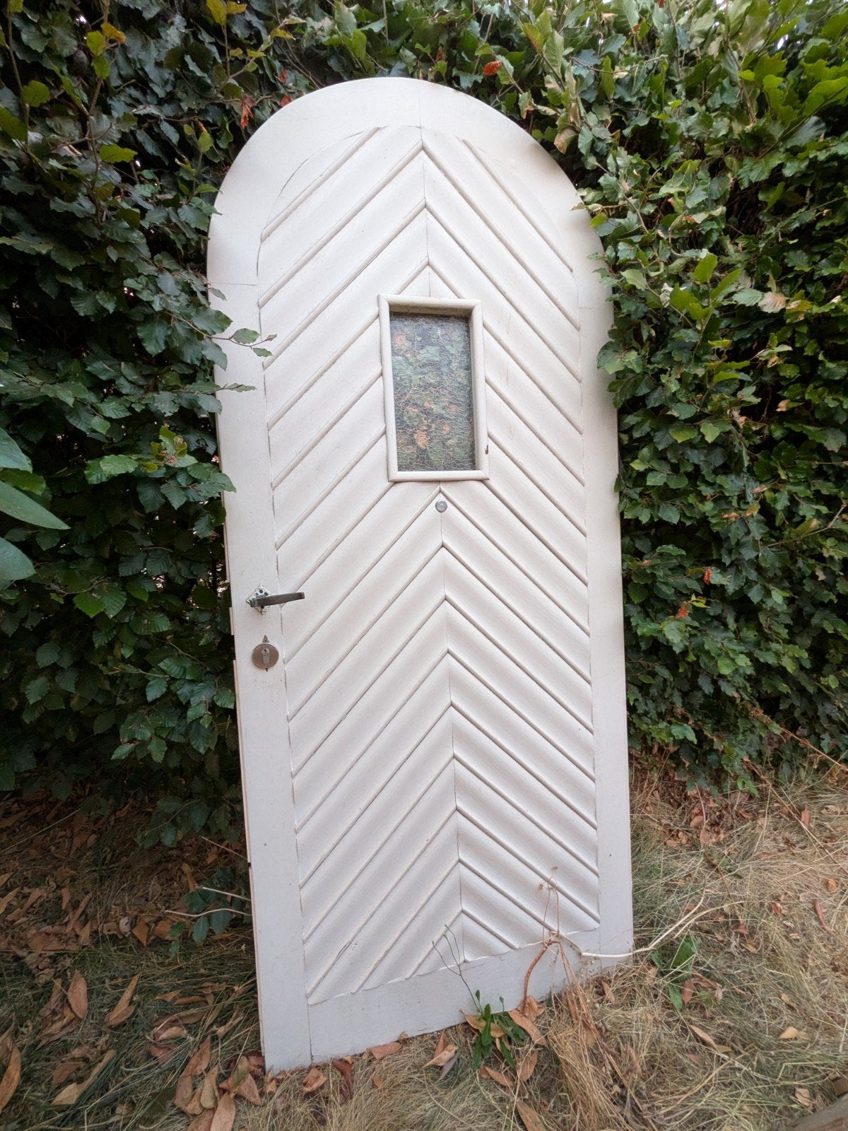 Porte d'entrée en bois avec bord incurvé et verre figuré, Bricolage & Construction, Enlèvement