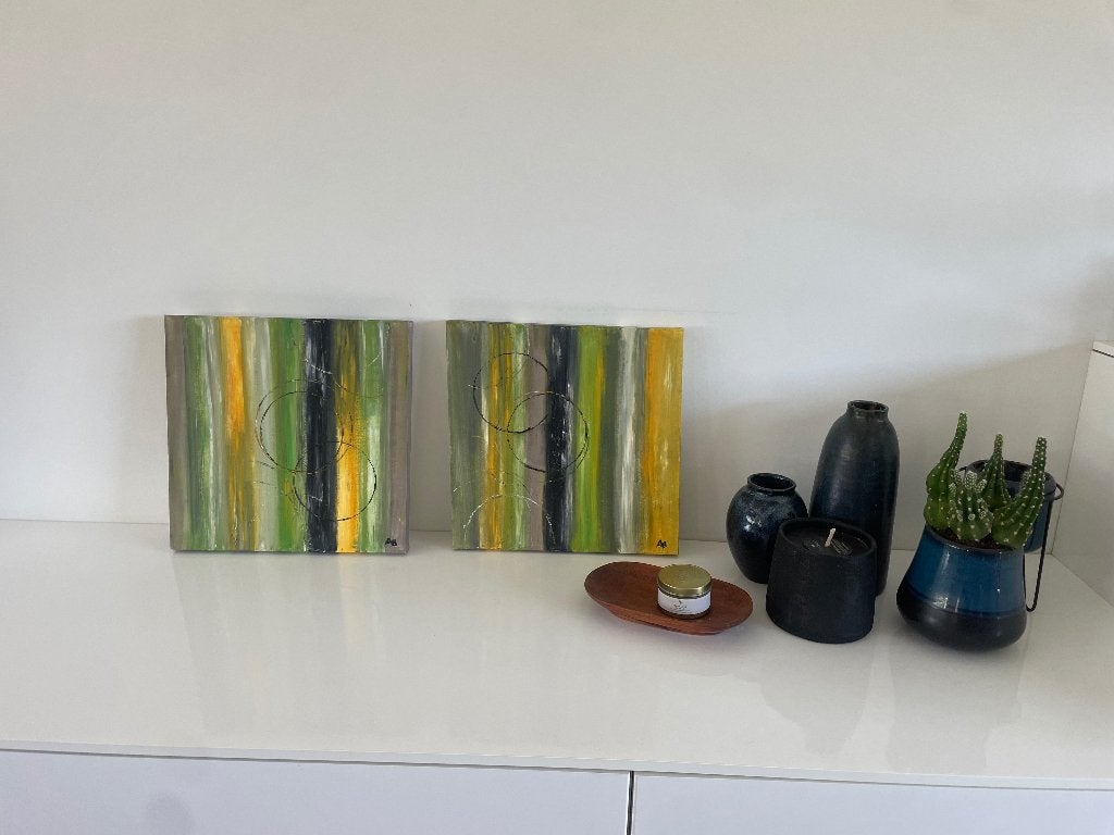 Kunstwerken  2 stuks olieverf op doek 40x40cm, Ophalen