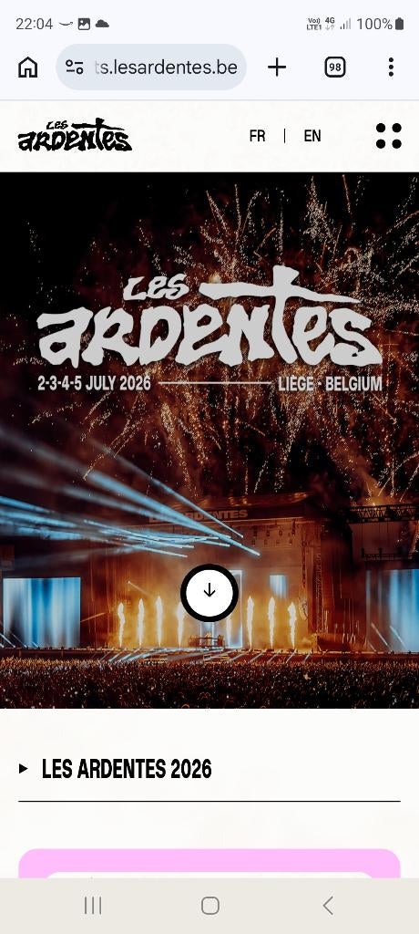 2 pass pour les 4 jours du festival des Ardentes 2026, Tickets & Billets, Événements & Festivals, Deux personnes, Plusieurs jours