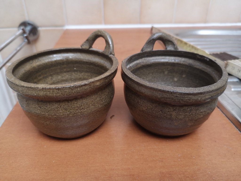 2 bruine potjes Van Gompel, Antiek en Kunst, Ophalen of Verzenden
