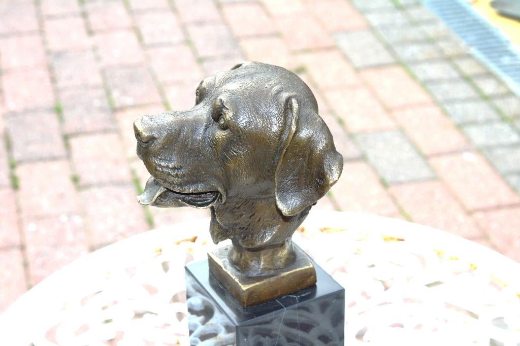 gesigneerde bronzen buste hond, YANES, Antiek en Kunst, Antiek | Brons en Koper, Brons, Ophalen of Verzenden