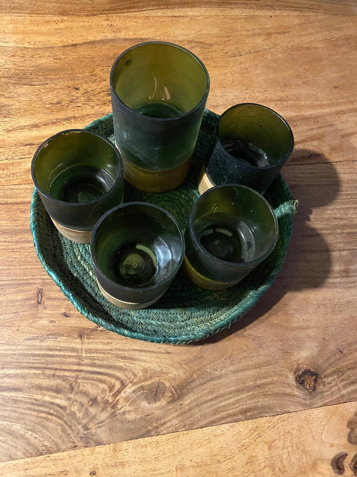 Mandje met 5 glazen voor kaarsjes, Ophalen, Gebruikt