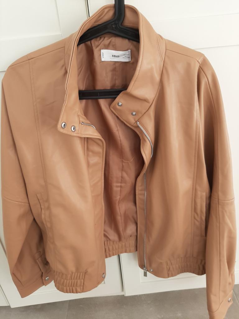 Bomberjack lederlook Mango, Kleding | Dames, Ophalen, Maat 42/44 (L), Beige
