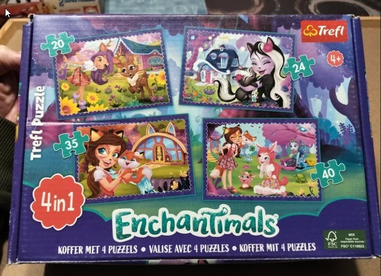Puzzel Enchantimals - Trefl - 4 puzzels, Kinderen en Baby's, Ophalen of Verzenden, 10 tot 50 stukjes, Gebruikt, 4 tot 6 jaar