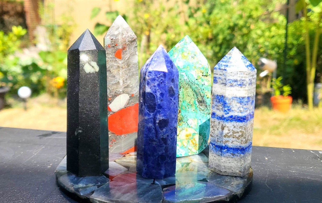 Luxe set van 5 edelstenen torens, Verzamelen, Mineralen en Fossielen, Ophalen of Verzenden