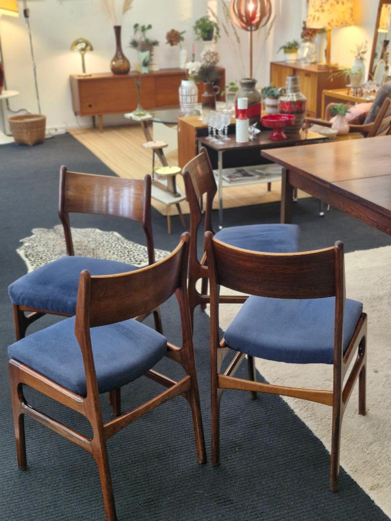 Vintage eetkamerstoelen palissander (4 stuks), Ophalen, Gebruikt, Vintage, Vier