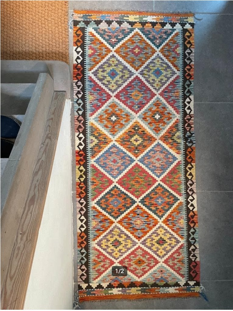 Kleurrijk Kelim tapijt +- 90x160cm, Maison & Meubles, Ameublement | Tapis & Moquettes, Jaune, 100 à 150 cm, Enlèvement ou Envoi