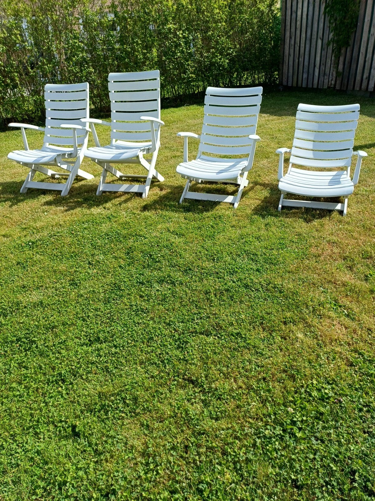 Set van 4 verstelbare relax tuinstoelen, Ophalen, Gebruikt, Kunststof, Inklapbaar