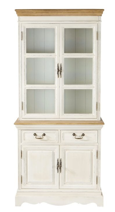 LEONTINE - Vaisselier 2 portes en bois de pin crème, Neuf, Maison & Meubles, Enlèvement, Neuf, Pin, Avec tiroir(s)