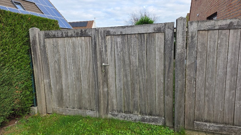 Padouk pannelen poort, Tuin en Terras, Ophalen, Gebruikt, 150 tot 200 cm, Hout
