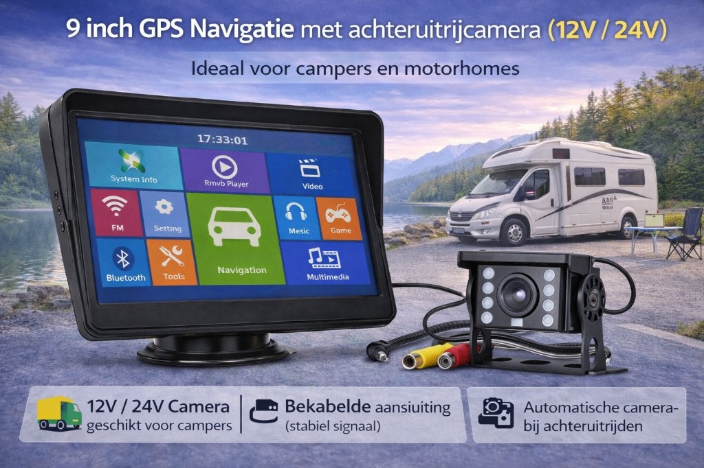 9' inch Auto, Camper, Truck GPS met Achteruitrijcamera Set., Neuf, Info@drktech.be, Enlèvement ou Envoi, Oosterwennel 35 Genk