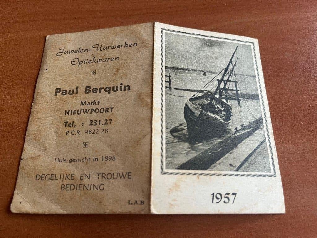 Kalender Nieuwpoort met boot- 1957 -Juwelen Paul Berquin, Divers, Enlèvement ou Envoi, Calendrier annuel, Utilisé