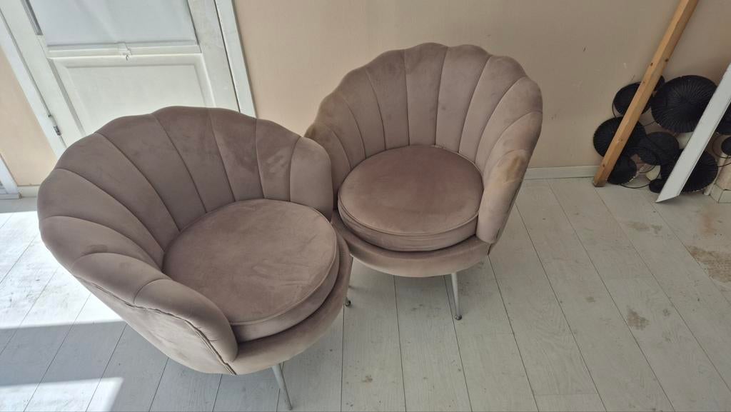 Leuke kleine lounge „shell” in blauwgrijs fluweel, Ophalen
