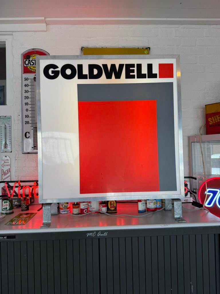 Ancienne boîte à lumière publicitaire GOLDWELL, Enlèvement, Utilisé, Table lumineuse ou lampe (néon)