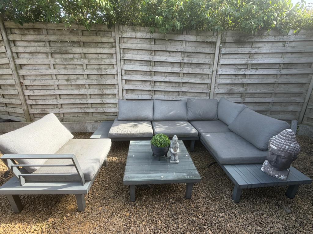 Antraciet loungeset met bijhorend tafel, Tuin en Terras, Ophalen, 5 zitplaatsen, Bijzettafel, Aluminium