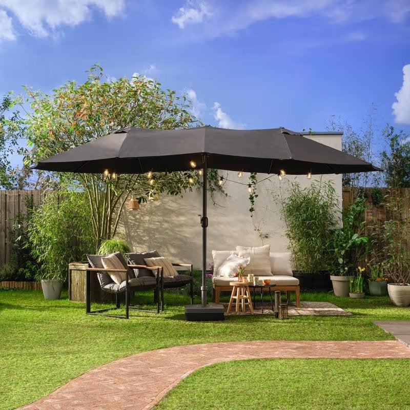 Dubbele parasol met voet, Jardin & Terrasse, Parasols, Neuf, Plus de 4 mètres, Enlèvement, Parasol sur pied