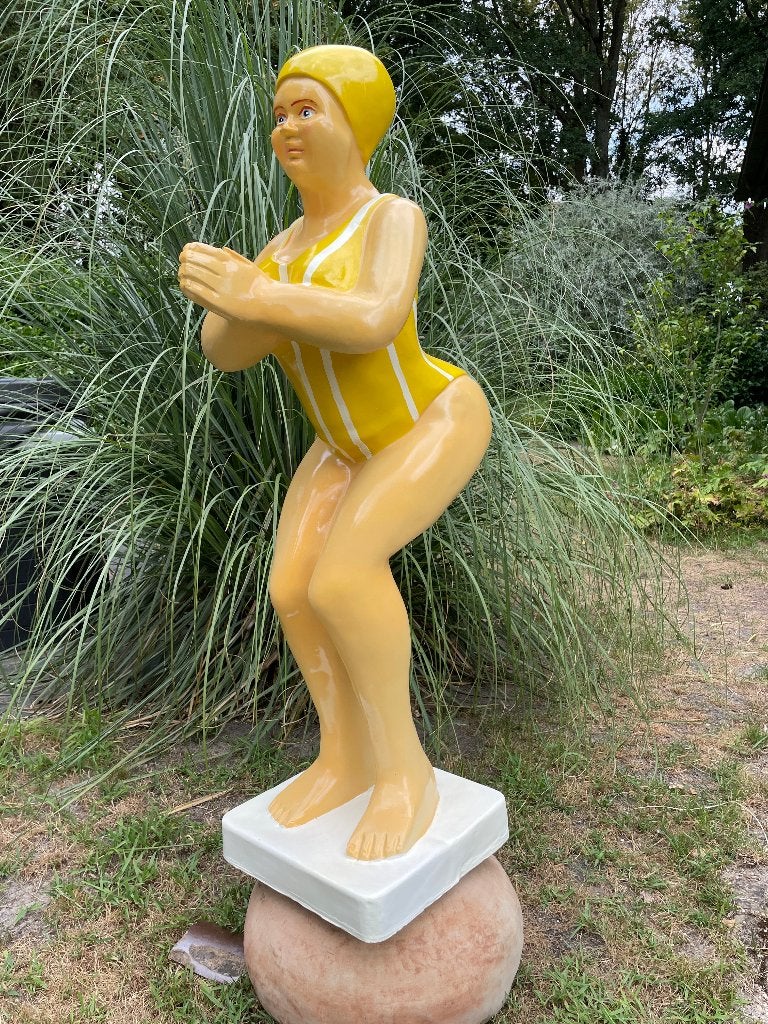 Duikende dame, zwemster jacuzzi tuin, zwembad, vijver 115cm, Ophalen, Nieuw, Kunststof, Mensenbeeld