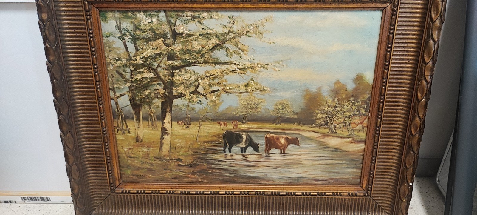 Belgische school (XVIII), Naar - Koeien aan de plas, Antiek en Kunst, Doek, Ophalen of Verzenden, Gesigneerd, Olieverf