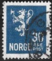 1 Postzegel Noorwegen 1928 Heraldische leeuw, Postzegels en Munten, Postzegels | Europa | Scandinavië, Ophalen of Verzenden, Noorwegen