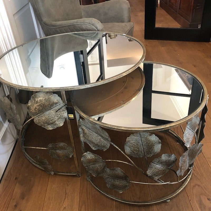nieuwe set salontafels goud bladeren met spiegelblad PTMD, Huis en Inrichting, Woonaccessoires | Overige, Ophalen, Boho, Nieuw