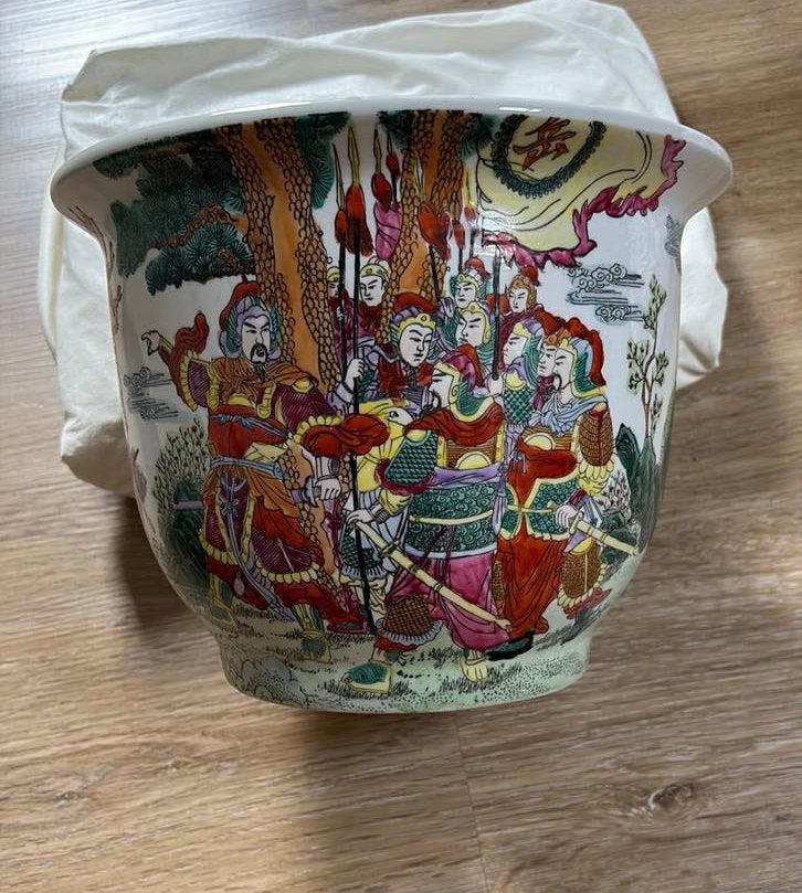 Chinees  Bloempot– Krijgers te Paard 27 cm vintage bloempot, Ophalen of Verzenden, Zo goed als nieuw
