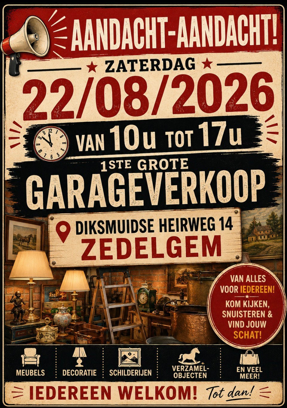 1ste grote garageverkoop, Diversen, Ophalen, Zo goed als nieuw