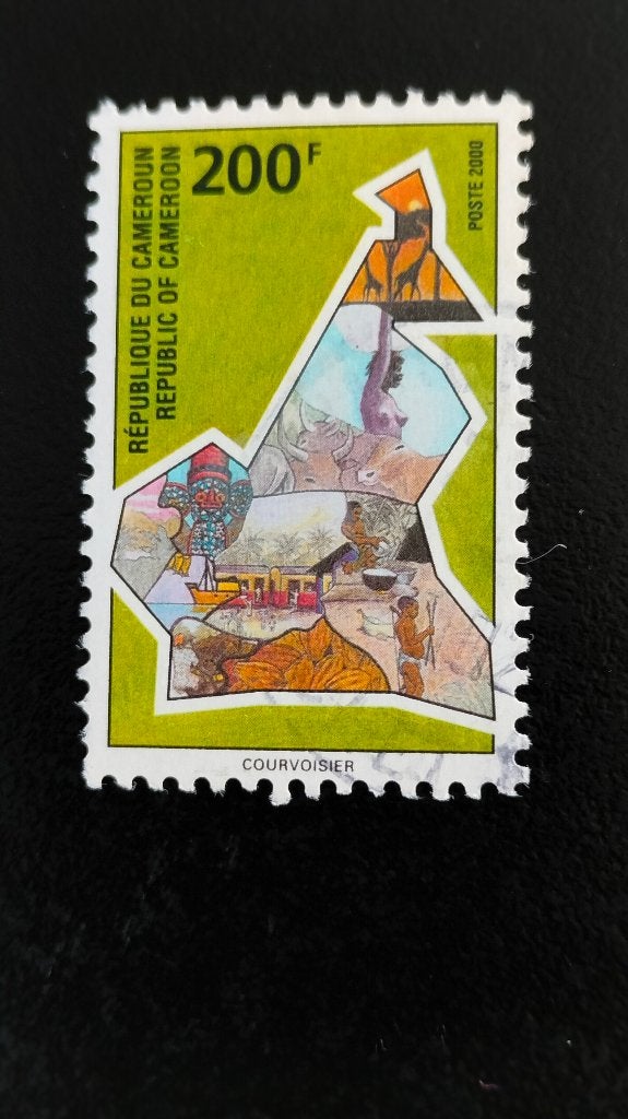 Kameroen 2000 - landkaart, jager, masker, giraf, cacao, ..., Verzenden, Overige landen, Gestempeld