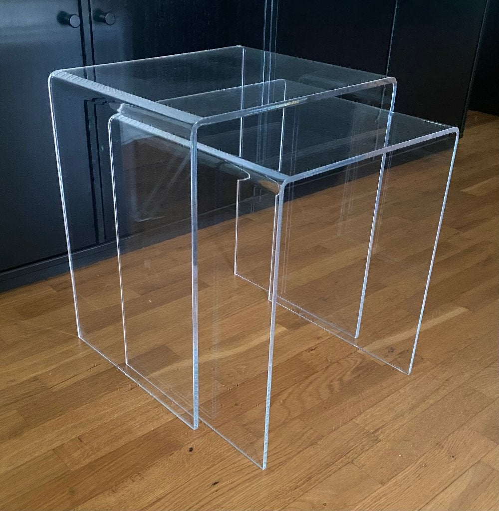 2 tables gigognes en plexiglas, Maison & Meubles, Tables | Tables d'appoint, Comme neuf, Carré, Moins de 45 cm, Moins de 55 cm