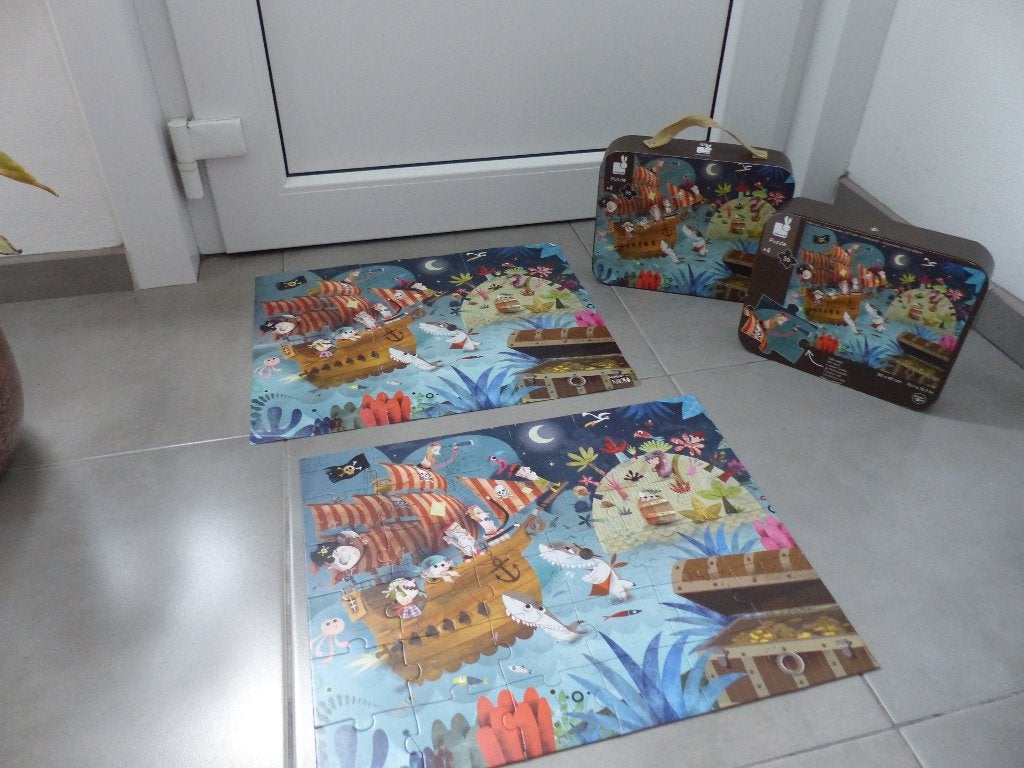 Puzzle de pirate amusant Janod de 36 pièces dans une valise, Enlèvement ou Envoi, 10 à 50 pièces, Utilisé, 4 à 6 ans