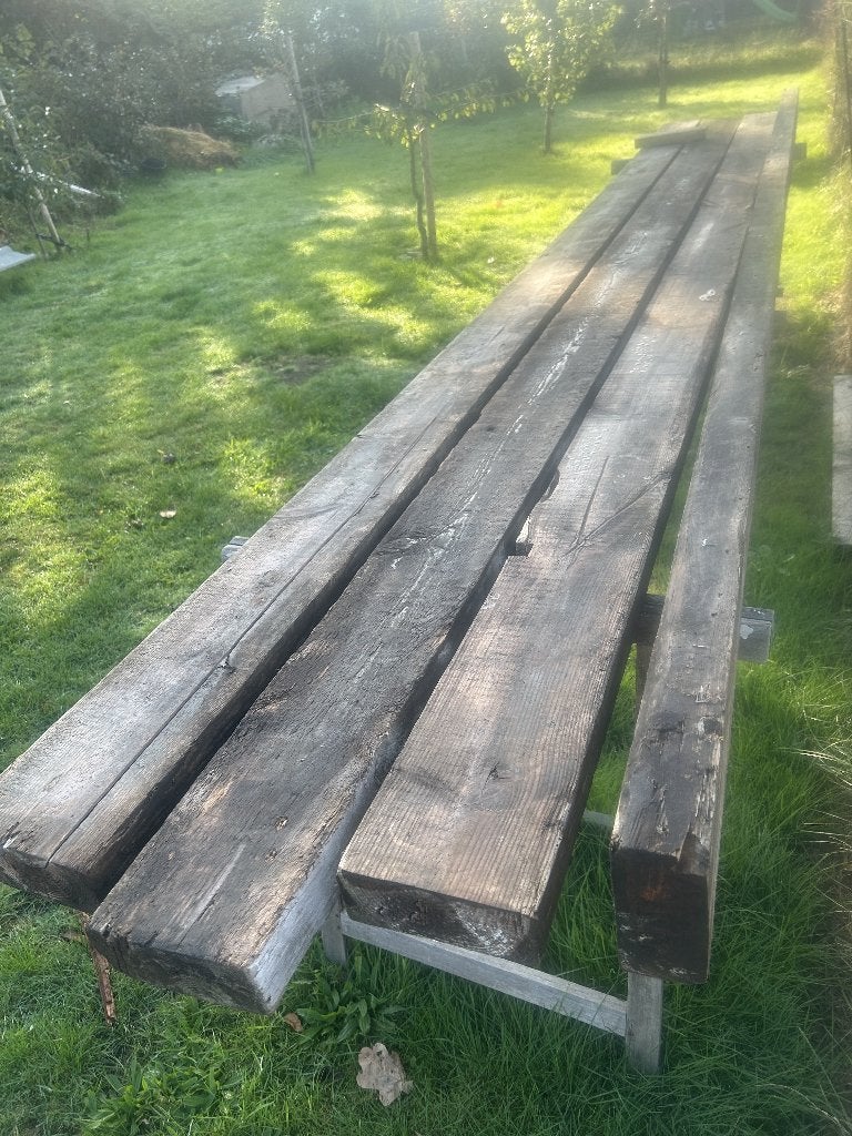 4 houten balken/bruggen, Doe-het-zelf en Bouw, Gebruikt, Minder dan 25 mm, Grenen, 300 cm of meer