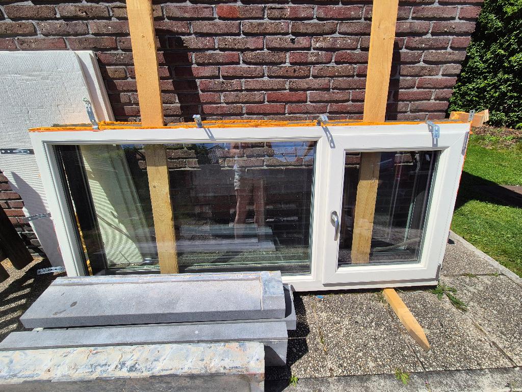 Verschillende ramen PVC deceuninck 2013 creme/donkergrijs, Doe-het-zelf en Bouw, Ophalen, Kunststof, Gebruikt, 150 tot 225 cm