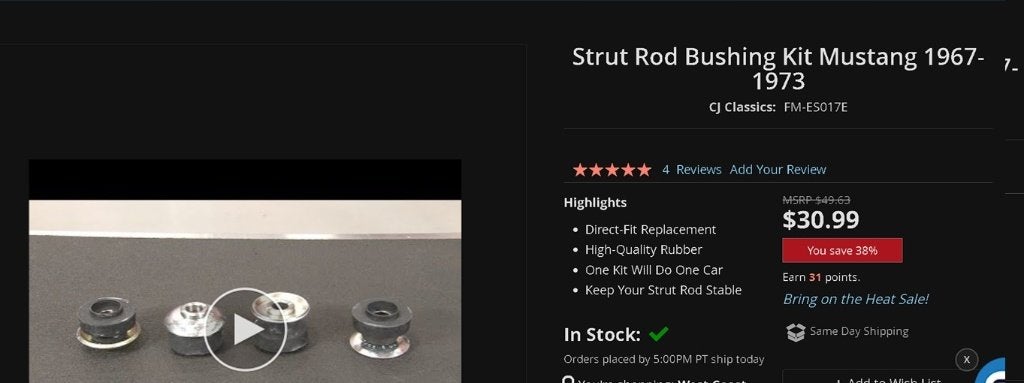 Kit de douilles Strut Rod Mustang 67-73 neuf, Enlèvement ou Envoi, Neuf, Pièces américaines