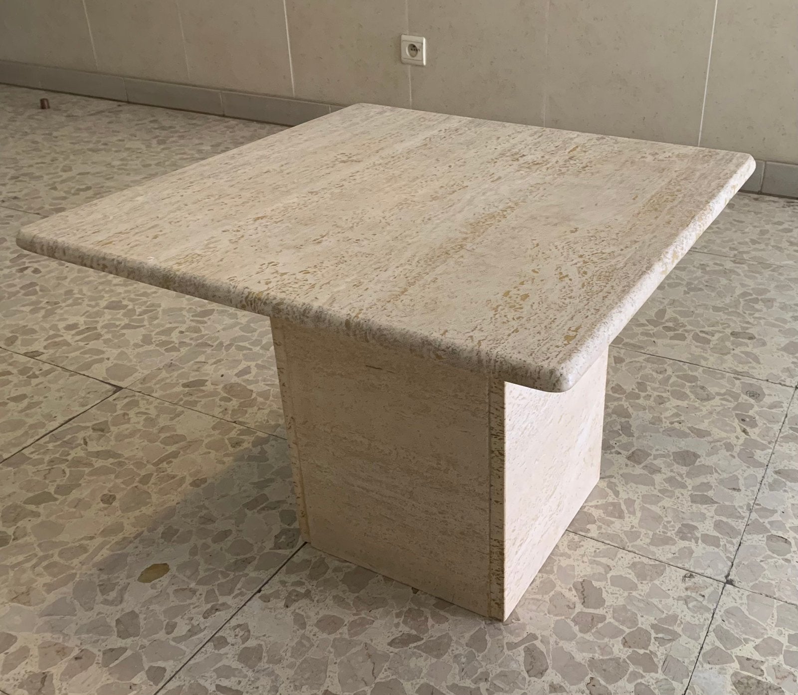 Table basse vintage en travertin véritable (Années 1980)⁠, Moins de 50 cm, Enlèvement ou Envoi, Vintage / Mid-Century Modern, 50 à 100 cm