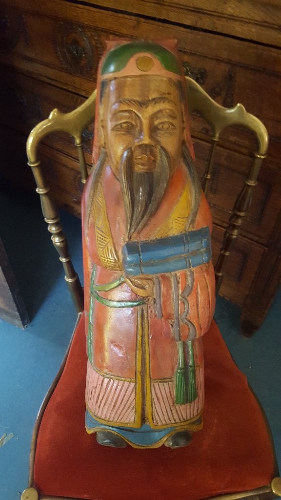 Magnifique notable chinois en bois polychrome, Enlèvement ou Envoi, Massif, 48 cm, Comme neuf