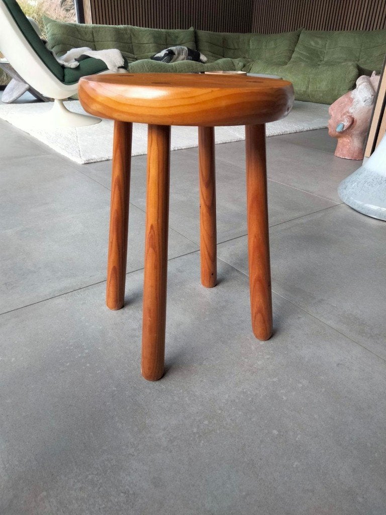 vintage houten krukje stool tabouret pitch pine, Ophalen of Verzenden, Gebruikt, Hout, Vintage