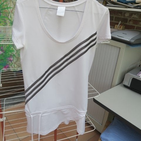 T-shirt wit stropkoord streep zwart print Adidas mt 38, Maat 38/40 (M), Adidas, Wit, Ophalen of Verzenden