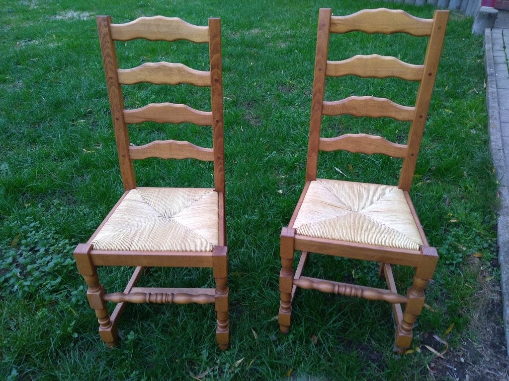 2 chaises bois et assise paille, Enlèvement, Comme neuf, Bois