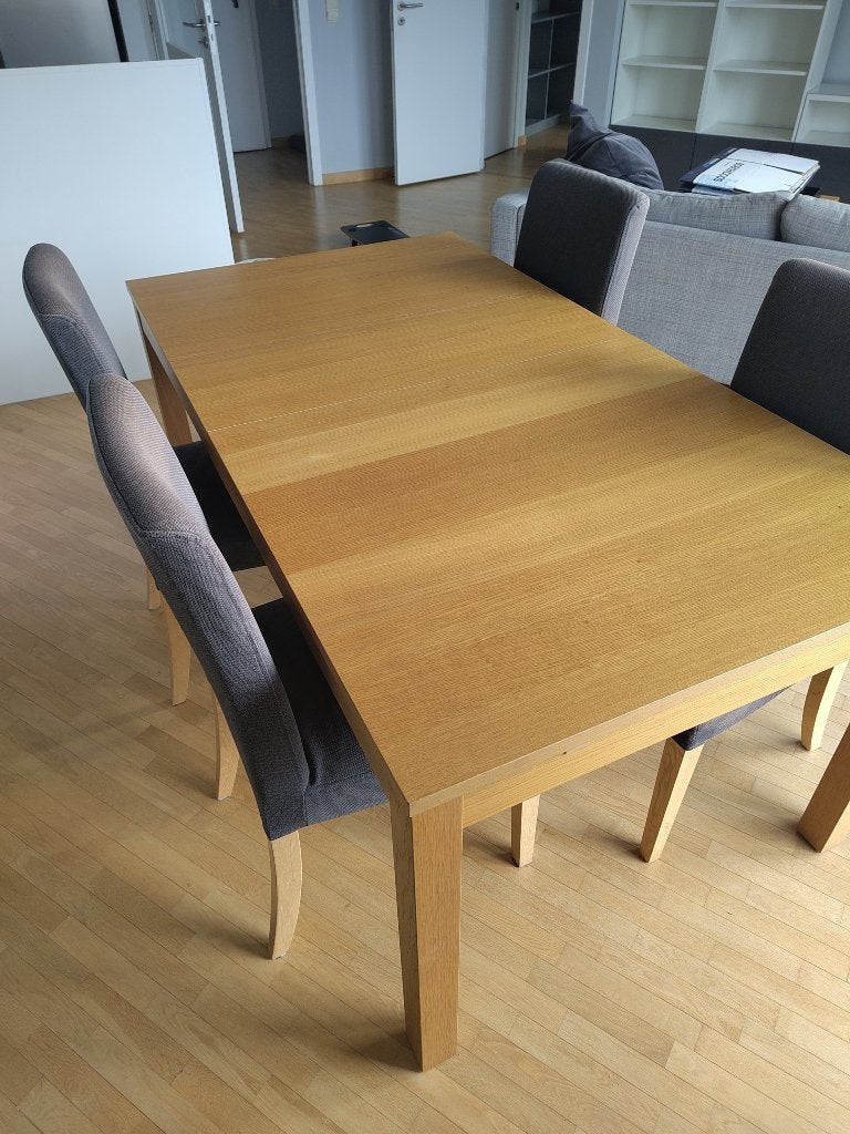 Ikea (Table extensible + 4 chaises), Huis en Inrichting, Complete eetkamers, Gebruikt, 4 tot 6 stoelen, Ophalen