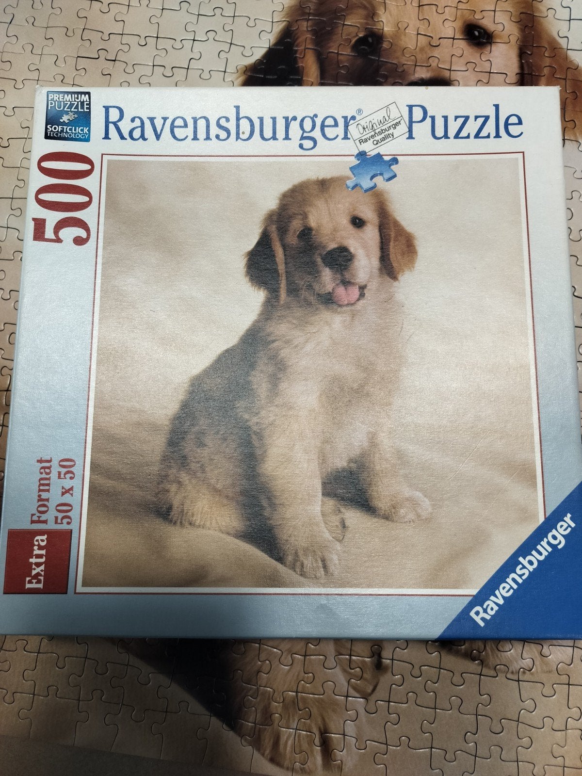 Puzzel Golden Retriever pup van Ravensburger - 500 stukjes, Hobby en Vrije tijd, Ophalen of Verzenden, 500 t/m 1500 stukjes, Gebruikt