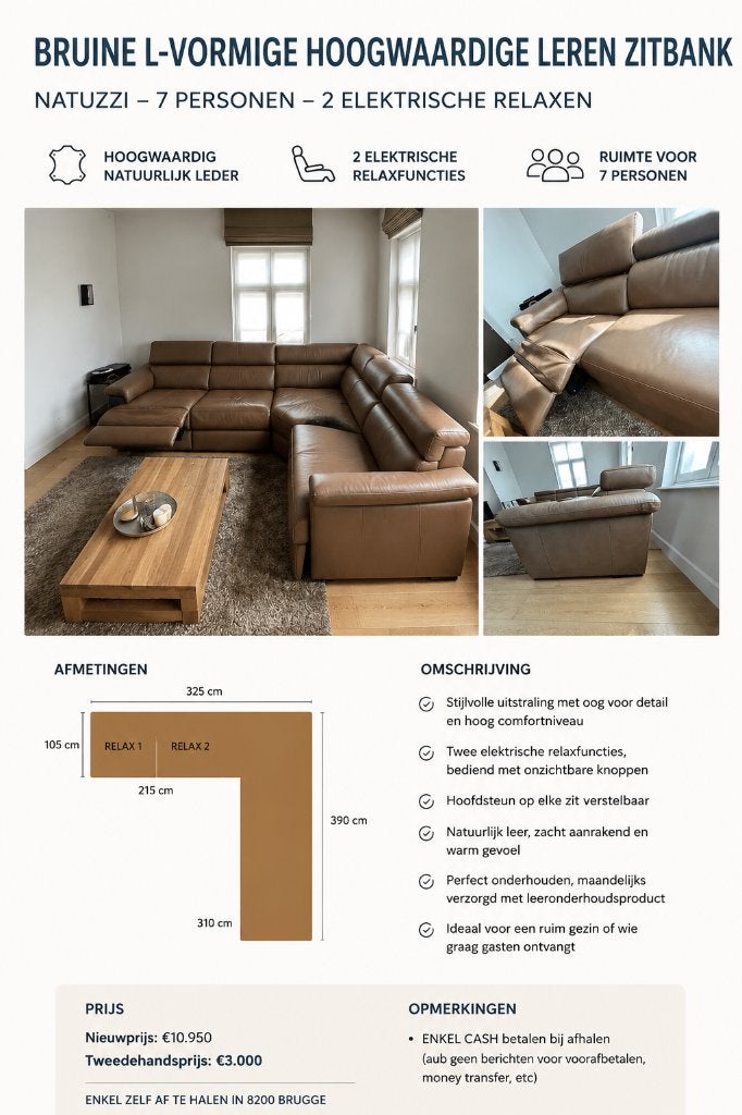 Canapé en cuir Natuzzi exclusif - deux relaxants électriques, Enlèvement, Utilisé, Cuir