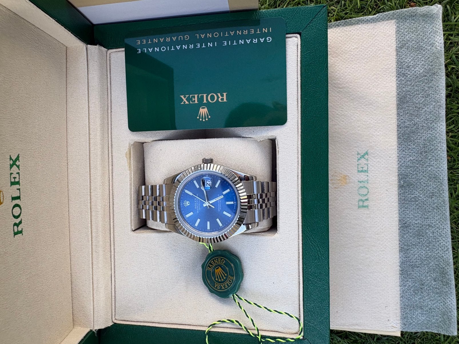 Rolex datejust blue dial, Handtassen en Accessoires, Horloges | Heren, Staal, Polshorloge, Nieuw, Ophalen of Verzenden
