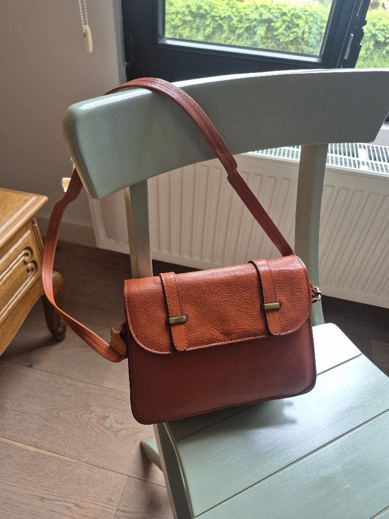 Leren handtas -  bruin / cognac kleur, Ophalen, Zo goed als nieuw, Bruin, Handtas