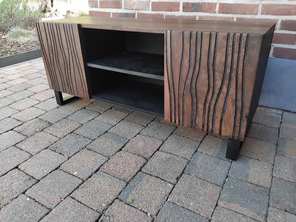TV meubel of bank in mango hout en staal, Ophalen, Zo goed als nieuw