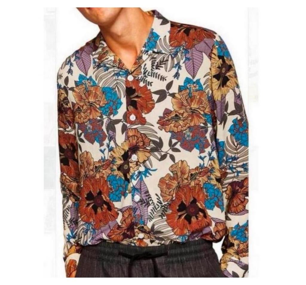 Topman blouse overhemd lang + bloemen bloem L mannen heren, Ophalen of Verzenden, Zo goed als nieuw, Halswijdte 41/42 (L)