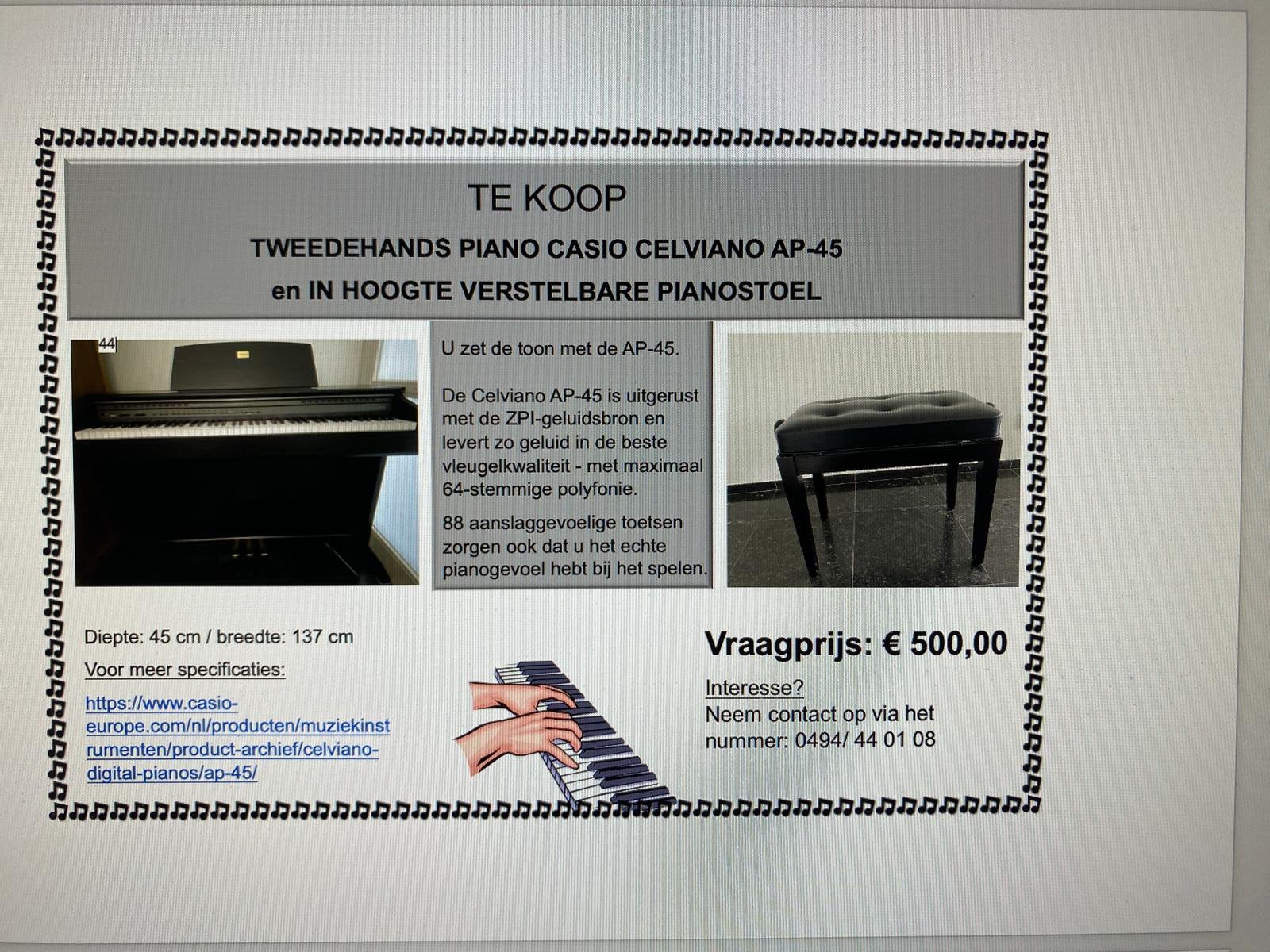 Piano, Ophalen, Zo goed als nieuw