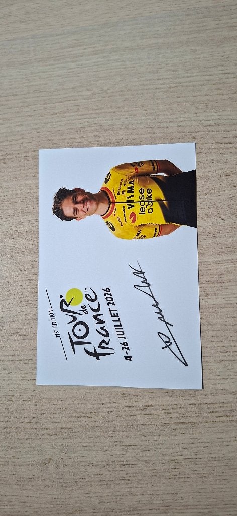 Wout van Aert Tour de France Foto met handtekening (print), Verzamelen, Sportartikelen en Voetbal, Verzenden, Nieuw, Overige typen