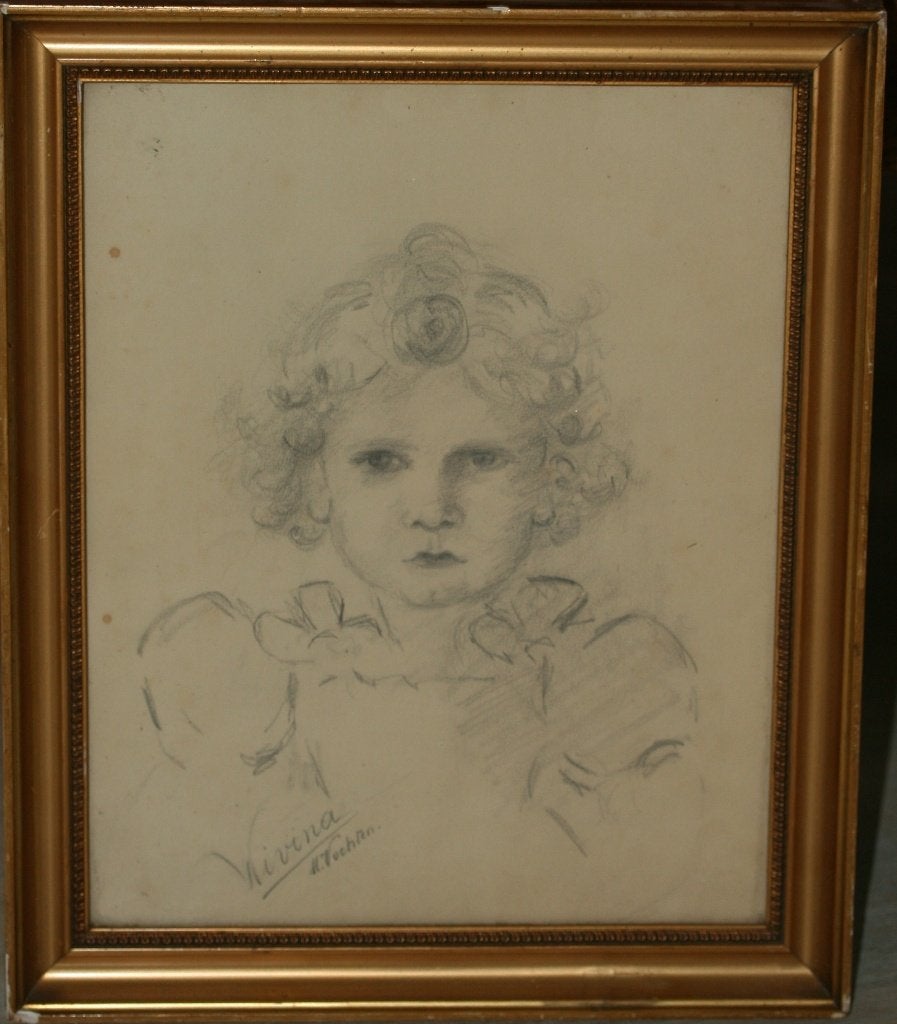 Meisjes portret - tekening - Gesigneerd M Vochten, Enlèvement ou Envoi, Signé, Dessin, Portrait ou Personnes